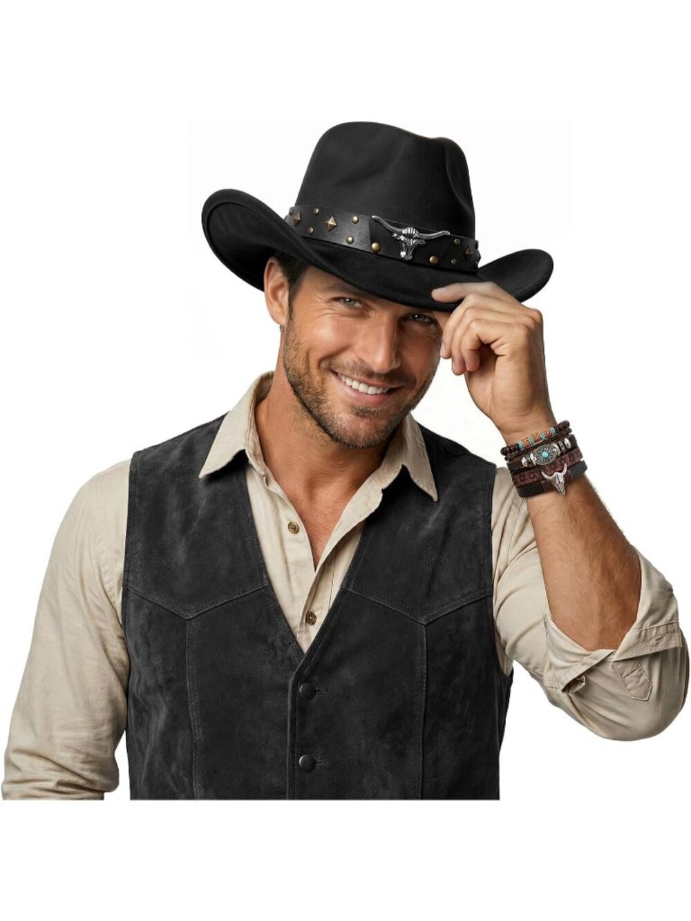 Unisex Black Wide Brim Rodeo Imported Western Cowgirl Cowboy Hat